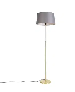 Stojace lampy Stojaca lampa zlatá/mosadzná s sivým ľanovým tienidlom 45 cm - Parte