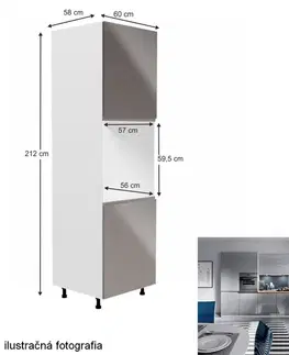 Kuchynské dolné skrinky KONDELA Aurora D60P L potravinová skriňa biela / sivý vysoký lesk
