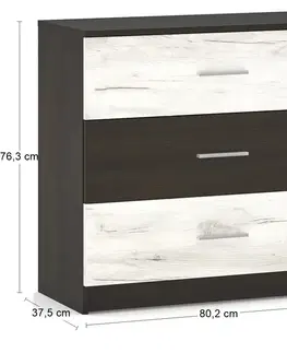 Komody NABBI Amison CH-3DRWS zásuvková komoda wenge / craft biely