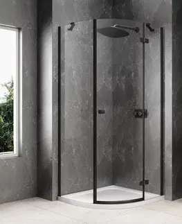 Sprchové dvere POLYSAN - GLOBE BLACK štvrťkruhová sprchová zástena 900x900, číre sklo, pravé GB2690RB