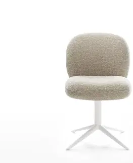 Jedálenské stoličky DELIFE Jedálenská stolička Nube-Flex tkanina mäkký béžová podstava biela otočný 360° hojdacia funkcia vrecková pružina