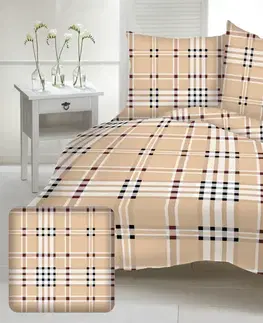 Obliečky Obliečky krepové Karo hnedé TiaHome - 1x Vankúš 90x70cm, 1x Paplón 140x200cm