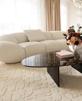 Konferenčné stolíky DELIFE Konferenčný stolík Edge oválny 140×75 cm keramika Emperador Extra Lucidato tmavohnedá Salto kov čierna