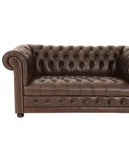 Sedacie súpravy Pohovka dvojmiestna Chesterfield Manchester z pravej hovädzej kože Brown