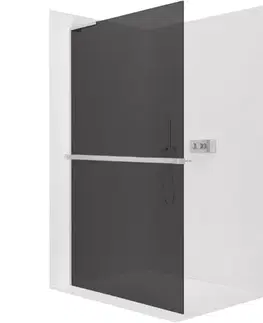 Sprchové dvere CERANO - Sprchová zástena Walk-in Onyx L-ľavá vzpera + polička/držiak na uteráky - 8 mm - chróm, grafitové sklo - 30x200 CER-8050BD80058