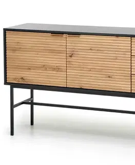 Komody HALMAR Murano KM-1 dvojdverová komoda so zásuvkami čierna / dub artisan