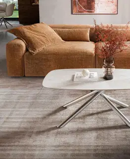 Konferenčné stolíky DELIFE Konferenčný stolík Edge zaoblený 100×50 cm keramika onyx šampanské Sarity nerezová oceľ kefovaná