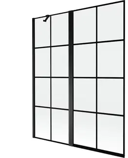 Sprchové dvere MEXEN - MIST vaňová zástena 140x150 cm 6mm f+s, čierna, dekor, ľavá 8A9-140-011-70-77-L