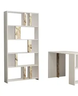 Písacie stoly Písací stôl s knižnicou Lima - White Marble