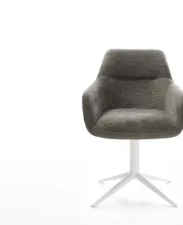 Jedálenské stoličky DELIFE Jedálenská stolička Pejo-Flex bouclé mäkký tmavobéžová krížová podstava biela 360° otočný hojdacia funkcia vrecková pružina