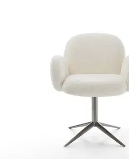 Jedálenské stoličky DELIFE Otočná jedálenská stolička Nube-Flex s opierkami bouclé biela podstava grafit 360° otočná hojdacia funkcia vrecková pružina