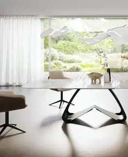 Jedálenské stoly DELIFE Jedálenský stôl Edge zaoblený tvar 270×120 cm keramika Iris FMG Onice Grigio podstava v tvare W kov čierna