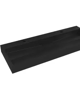 Umývadlá CERANO - Umývadlo z liateho mramoru Vita - nástenné aj na dosku - 2 otvory pre batériu - čierna matná - 120x46 CER-479896