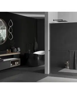 Sprchové dvere MEXEN/S - Kioto+ L Sprchová zástena WALK-IN s poličkou a držiakom uterákov 120 x 200, zrkadlová, grafit kartáčovaná 800-120-123-66-50