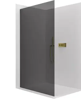 Sprchové dvere CERANO - Sprchová zástena Walk-in Crystal Ľ/P - 8 mm - bezvzperový systém - zlatá, grafitové sklo - 110x200 CER-8050BD6622