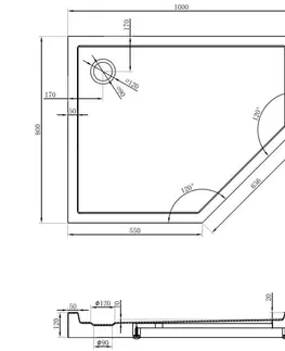 Vane MEXEN - Flow+ päťboká sprchová vanička ľavá 100 x 80, biela lesk 46P108010LH