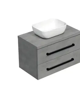 Kúpeľňový nábytok Kúpeľňová skrinka s čiernou úchytkou a krycou doskou SAT Cube Way 80x47,5x46 cm betón mat CUBE46C803BE45 CUBE46C803BE45