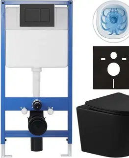 Záchody CERANO - Kompletný podomietkový WC set Profi/Cesso - čierna matná - WC tlačidlo Classic, čierne matné - predstenová inštalácia/sadrokartón - 49x36 CER-8050BD37