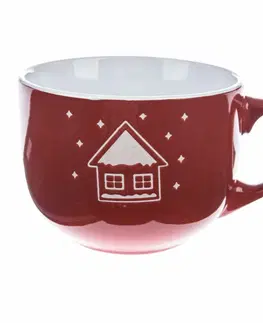 Hrnčeky a šálky Vianočný keramický hrnček Snowy cottage červená, 500 ml