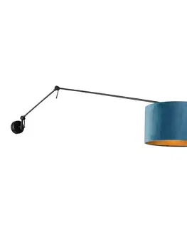 Nástenné osvetlenie Nástenná lampa čierna s modrým zamatovým tienidlom 35 cm nastaviteľná - Blitz