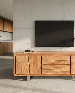 Televízne stolíky DELIFE TV stolík Live-Edge 200 cm akácia prírodná 4 dvierka 2 zásuvky