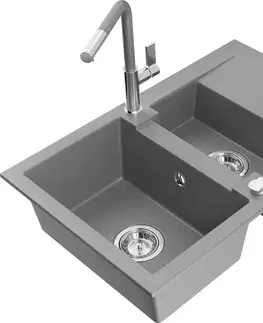 Kuchynské drezy MEXEN/S MEXEN/S - Gaspar granitový drez 1.5 s odkvapkávačom vrátane batérie Flora, šedá 6507-71-670401-06