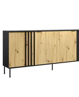 Komody KONDELA Rimina 4D štvordverová komoda čierna onyx / dub artisan