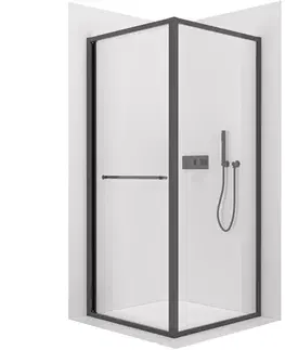 Sprchovacie kúty CERANO - Sprchovací kút Versaro L/P - 6 mm - čierna matná, transparentné sklo - 80x80 - zasúvacia CER-8050BD80282