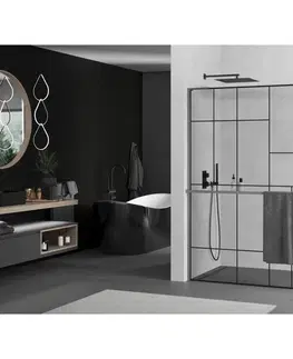 Sprchové dvere MEXEN/S - Kioto+ L Sprchová zástena WALK-IN s poličkou a držiakom uterákov 70 x 200, čierny vzor, grafit metal 800-070-123-95-78