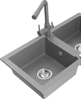 Kuchynské drezy MEXEN/S MEXEN/S - Mario granitový drez 2-bowl vrátane batérie Duero, šedá 6504-71-671600-71