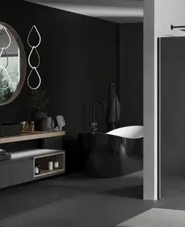 Sprchové dvere MEXEN/S - KIOTO Sprchová zástena WALK-IN 80x200 cm 8 mm, čierna, zrkadlové sklo 800-080-101-70-50