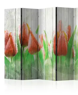 Paravány Paraván Red tulips on wood Dekorhome