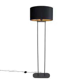 Stojace lampy Stojacia lampa čierna s čiernym oválnym tienidlom 50 cm - Thijmen