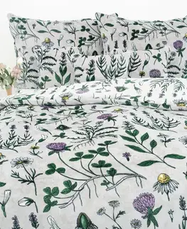 Obliečky MKLozkoviny.sk Francúzske obliečky mikroplyš Exclusive – Herbár svetlo sivý - 220 × 200 cm - 70 x 90 cm