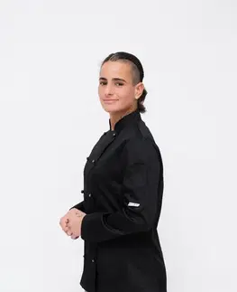 Dámske blúzky EGOCHEF Dámsky kuchársky rondon EGOchef BLACK WOMAN - gombíky XS