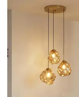 Svietidlá  Závesný luster na lanku CRISTAL 3xE14/15W/230V mosadz/dymová béžová LM-3.302/PATYNA/AMBER