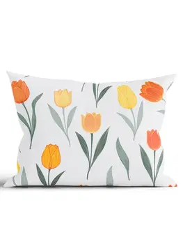 Dekoračné obliečky MKLozkoviny.sk Bavlnená obliečka na vankúš Renforcé 40 × 60 cm - Kvety tulipánov oranžové-  -