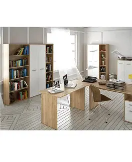 Písacie a pracovné stoly KONDELA Maurus MA11 New rohový pc stolík dub sonoma / biela
