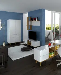 Šatníkové skrine KONDELA Nepu 4D1S štvordverová šatníková skriňa so zásuvkou biela / dub kamenný