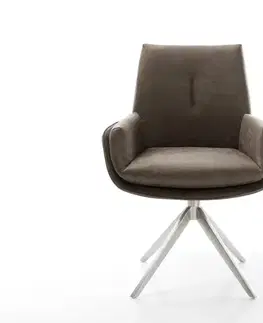 Jedálenské stoličky DELIFE Jedálenská stolička Clea-Flex mikrovlákno taupe vintage krížová podstava široká nerezová oceľ 360° otočná hojdacia funkcia