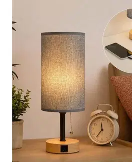 Lampy BRILAGI - Stolná lampa s USB portom TABLON 1xE27/25W/230V dub/čierna/sivá BG3673+BG3683