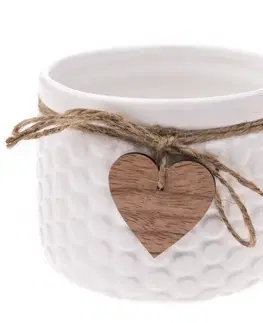 Kvetináče a truhlíky Keramický obal na kvetináč Heart, biela, 12,5 x 9,5 cm