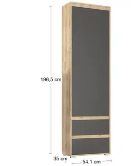 Šatníkové skrine NABBI Thebes PB-1D2DRWS jednodverová predsieňová skriňa dub artisan / sivá