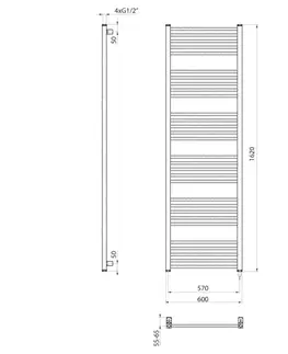 Radiátory do kúpeľne SAPHO - METRO-E elektrické vykurovacie teleso, rovné, 600x1620, 800 W, čierna mat ME616B