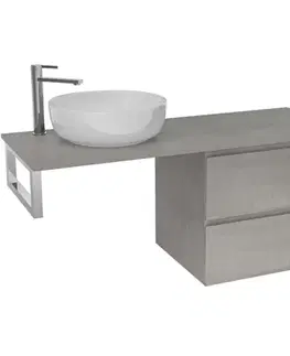 Kúpeľňový nábytok CERANO - Kúpeľňová skrinka Carole - betónovo šedá + doska pod umývadlo Navira Slim - 18 mm + konzola chróm - 120x46x49,8 CER-606099