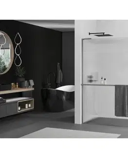 Sprchové dvere MEXEN/S - Kioto+ L Sprchová zástena WALK-IN s poličkou a držiakom uterákov 110 x 200, prúžky, grafit kartáčovaná 800-110-123-66-09