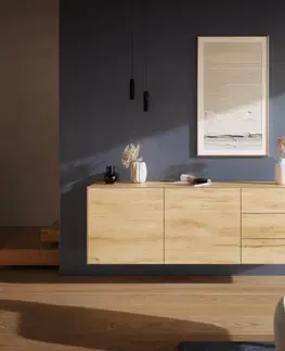 Komody DELIFE Komoda Cuor 180 cm keramika Laminam® Sabbia dubová farba 2 dvierka 3 zásuvky závesná