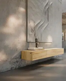 Televízne stolíky DELIFE TV stolík Cuor 150 cm keramika Laminam® sabbia v dubovej farbe 1 výklopné dvierka 1 zásuvka závesný