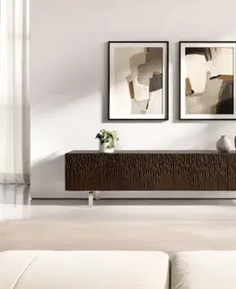 Televízne stolíky DELIFE TV stolík Follia 200 cm mango hnedá 4 dvierka podstava v tvare L nerezová oceľ kefovaná