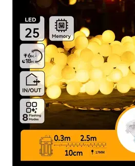 LED osvetlenie  B.V. -LED Vonkajší svetelný reťazec 25xLED/3xAA/8 funkcií 2,8 m IP44 teplá biela B10303K4F